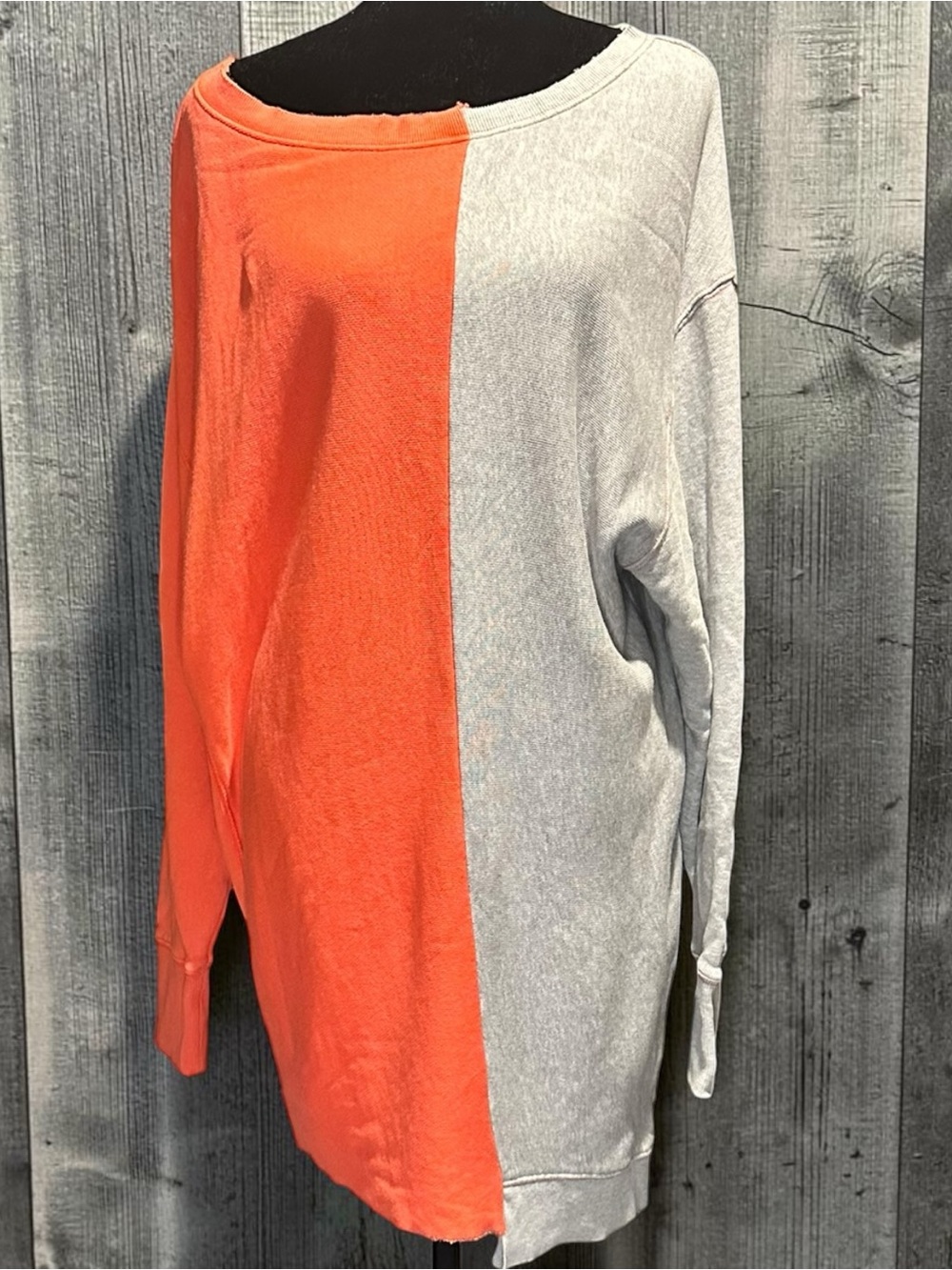 Free People Holala Colorblock Tunic Sweatshirt Dress S/P Coral Gray Oversized